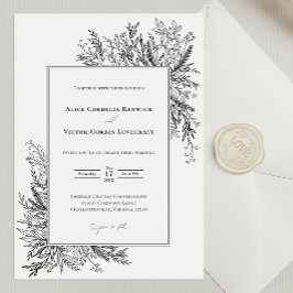 白と黒の結婚緑 招待状