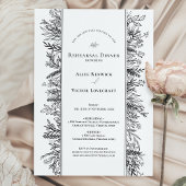 白と黒の緑のリハ結婚ーサルディナー 招待状