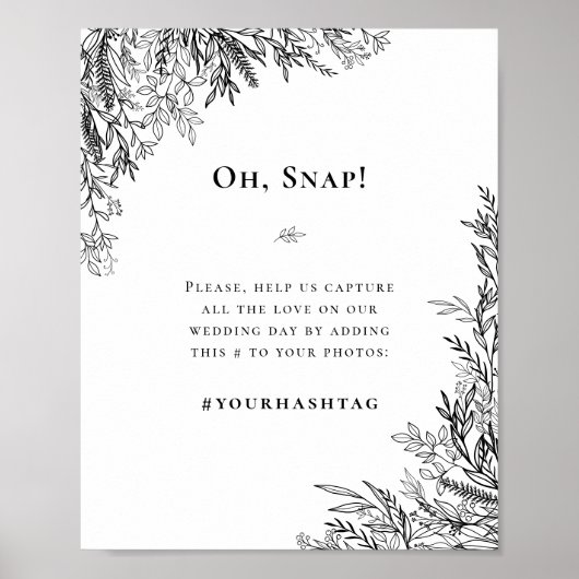 白と黒の緑結婚のハッシュタグ ポスター (正面)