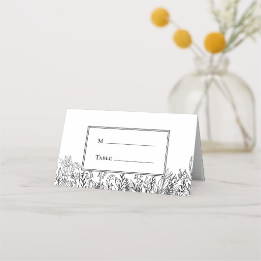 白と黒の緑結婚の折り畳み プレイスカード (正面)