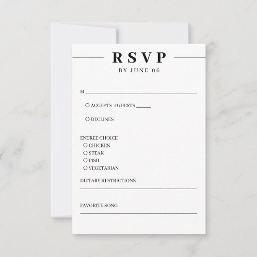 白と黒の線シンプルの結婚 出欠カード (正面)