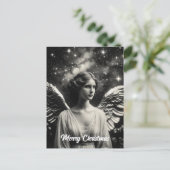 白と黒の美しいエンジェルクリスマス ポストカード (スタンド正面)