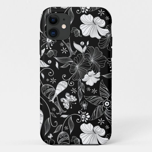 白と黒の美しいレトロな花のパターン Case-Mate iPhoneケース (裏面)