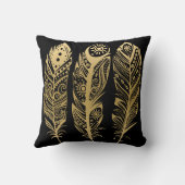 白と黒の背景に金ゴールドの部族の羽毛 クッション (裏面)