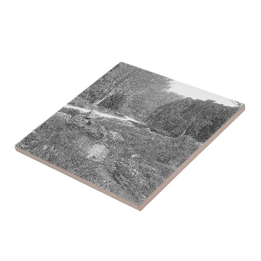 白と黒の自然スケッチ タイル (側面)