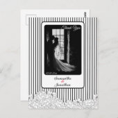 白と黒の花とストライプありがとう ポストカード (正面/裏面)