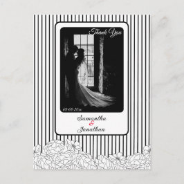 白と黒の花とストライプありがとう ポストカード