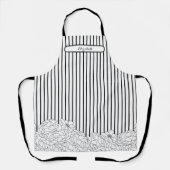 白と黒の花とストライプ エプロン (正面)