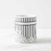 白と黒の花とストライプ コーヒーマグカップ (中央)