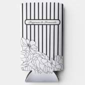 白と黒の花とストライプ スリム缶クーラー (正面)