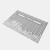 白と黒の花とストライプ ドアマット (アングル)