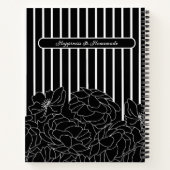 白と黒の花とストライプ ノートブック (裏面)