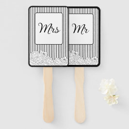 白と黒の花とストライプ ハンドファン