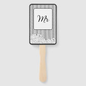 白と黒の花とストライプ ハンドファン (裏面)