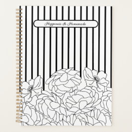 白と黒の花とストライプ プランナー手帳