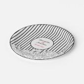 白と黒の花とストライプ ペーパープレート (アングル)