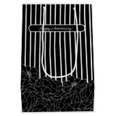 白と黒の花とストライプ ミディアムペーパーバッグ (裏面)