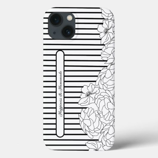 白と黒の花とストライプ Case-Mate iPhoneケース (裏面)