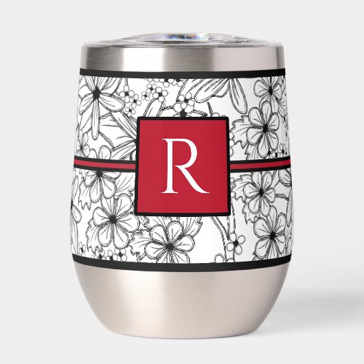 白と黒の花の模様：赤モノグラムの (正面)