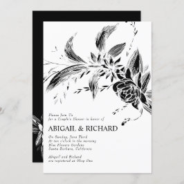 白と黒の花の結婚カップルのシャワー 招待状