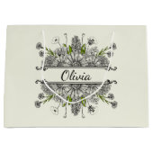 白と黒の花の美しいスケッチ ラージペーパーバッグ (正面)