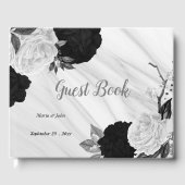 白と黒の花グレーの植物大理石 ゲストブック (正面)