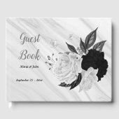 白と黒の花グレーの植物大理石 ゲストブック (正面)