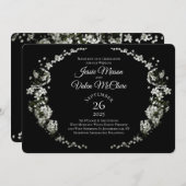 白と黒の花ゴシック結婚の 招待状 (正面/裏面)