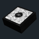 白と黒の花模様モノグラム ギフトボックス<br><div class="desc">この白スタイリッシュ花模様モノグラムキープサークボックスは、女性に最適です。</div>