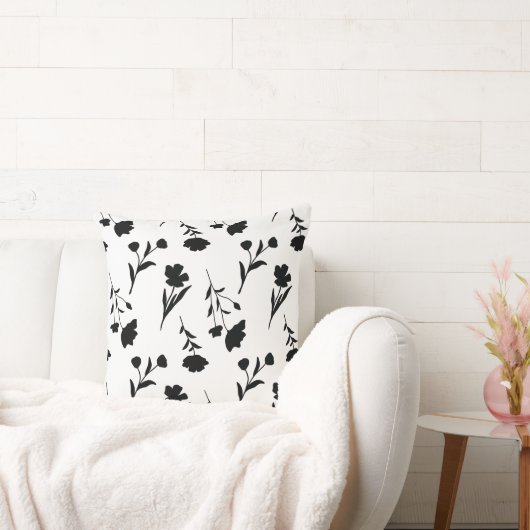 白と黒の花模様 クッション (ソファ)