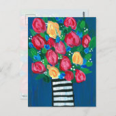 白と黒の花瓶の花 ポストカード (正面/裏面)