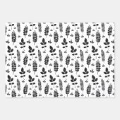 白と黒の草地のインクスタンプ ラッピングペーパーシート (正面3)