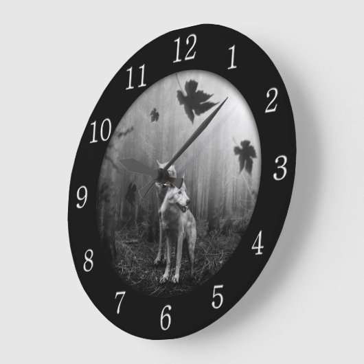 白と黒の葉を残した素晴らしいオオカミ ラージ壁時計 (傾斜)