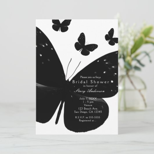 白と黒の蝶のパーティの招待状 招待状 (スタンド正面)