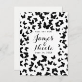 白と黒の蝶の日付を保存 案内ポストカード (正面/裏面)