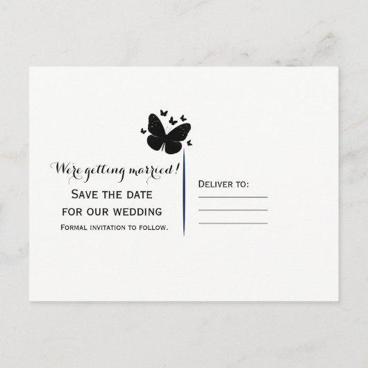 白と黒の蝶の日付を保存 案内ポストカード (裏面)
