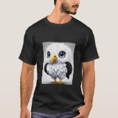 白と黒の表情を浮かべた可愛いワシ Tシャツ (正面)