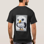 白と黒の表情を浮かべた可愛いワシ Tシャツ (裏面)