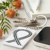 白と黒の認識度リボンカスタムキーチェーン キーホルダー (正面右)