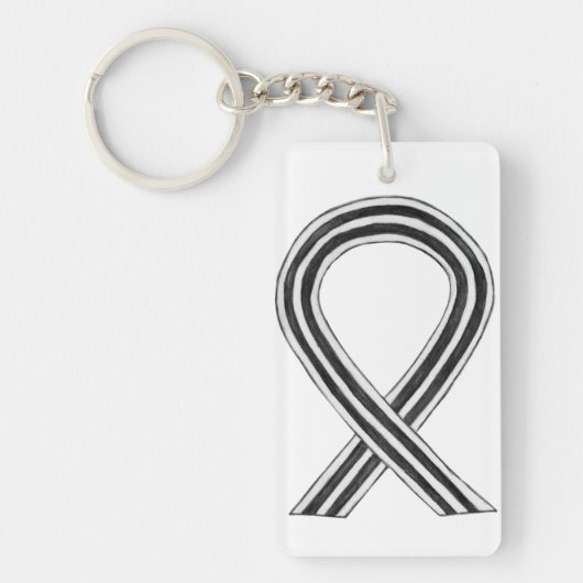 白と黒の認識度リボンカスタムキーチェーン キーホルダー (正面)