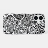 白と黒の輪切り iPhone 16ケース (裏面横)