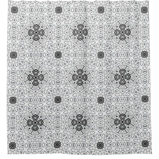 白と黒の透かし模様のElsa シャワーカーテン (正面)