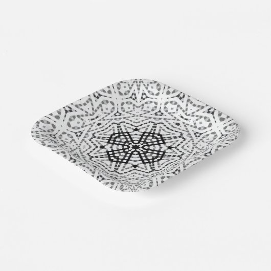 白と黒の透かし模様のElsa ペーパープレート (傾斜あり)