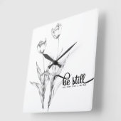 白と黒の鉛筆でチューリップスを描く スクエア壁時計 (傾斜)