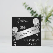 白と黒の銀のストリーマーの弓と風船 招待状 (スタンド正面)