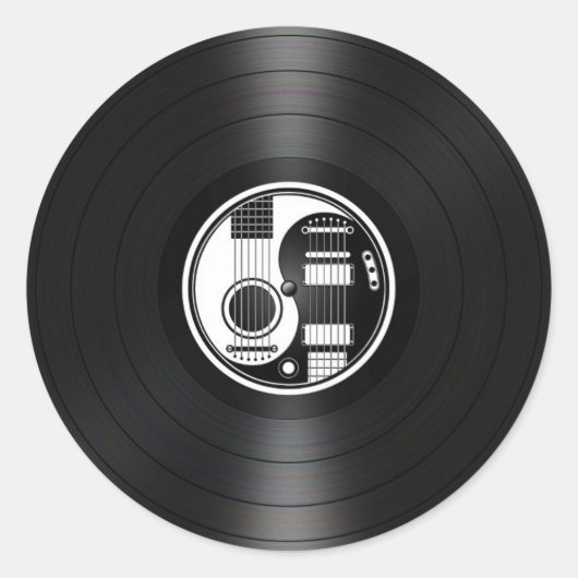 白と黒の陰陽ギターズビニールグラフィック ラウンドシール (正面)