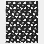 白と黒の雪の結晶の帽子 フリースブランケット (正面)