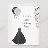 白と黒の風船フォーマル21歳誕生日 招待状 (正面)