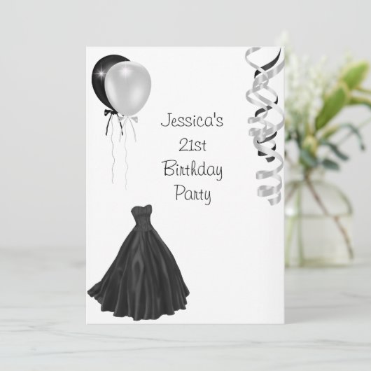 白と黒の風船フォーマル21歳誕生日 招待状 (スタンド正面)