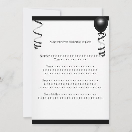 白と黒の風船フォーマル21歳誕生日 招待状 (裏面)